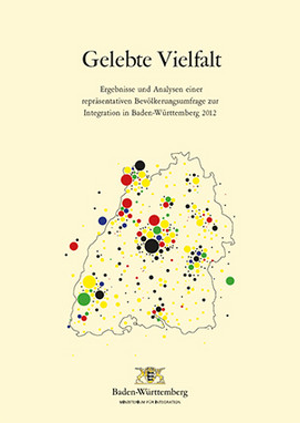 Landkartenumriss von Baden-Württemberg mit bunten Punkten