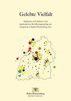 Landkartenumriss von Baden-Württemberg mit bunten Punkten