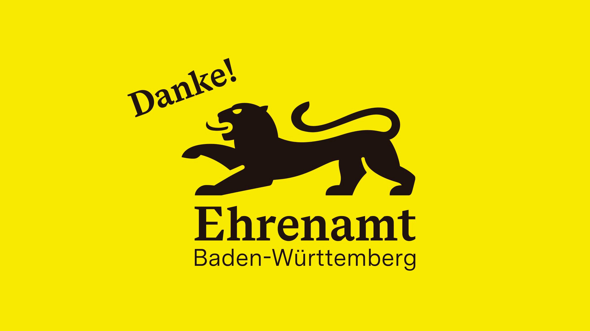 Mit verschiedenen Farben gefüllter Löwenumriss, umrahmt von Schriftzug: Danke! Ehrenamt Baden-Württemberg