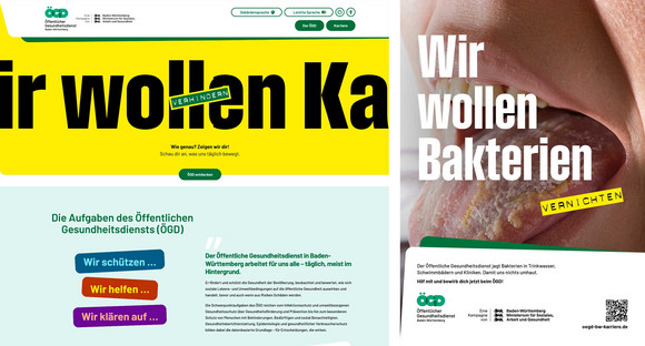 Collage: Screenshot der Website https://oegd-bw-karriere.de und Kampagnenmotiv des ÖGD Baden-Württemberg