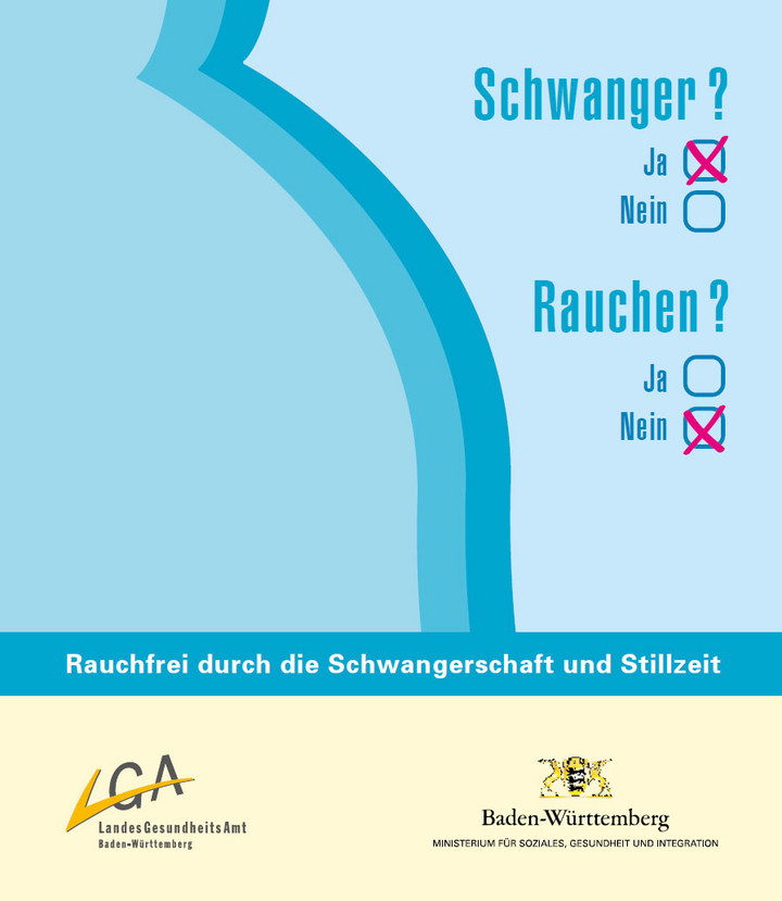 Silhouette einer Schwangeren, Titel &bdquo;Schwanger: ja &ndash; Rauchen: nein. Rauchfrei durch die Schwangerschaft und Stillzeit&ldquo;