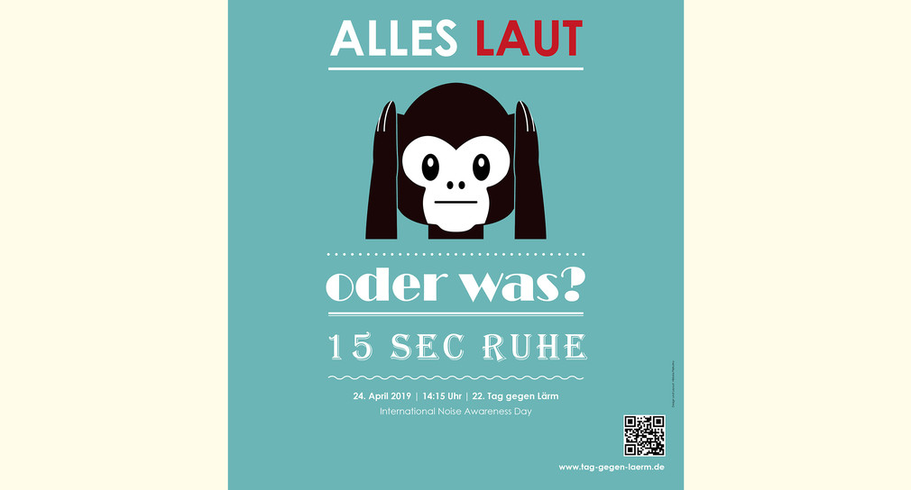 Plakat der Kampagne mit Slogan und Grafik des Affen, der sich die die Ohren zuhält