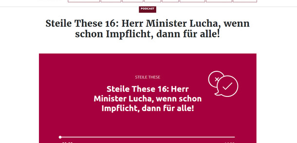 Screenshot der Website der Schwäbischen Zeitung zum Podcast „Steile These“