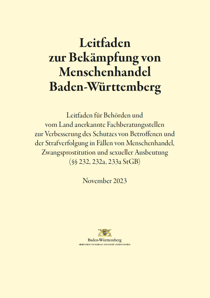 Leitfaden zur Bek&auml;mpfung von Menschenhandel Baden-W&uuml;rttemberg