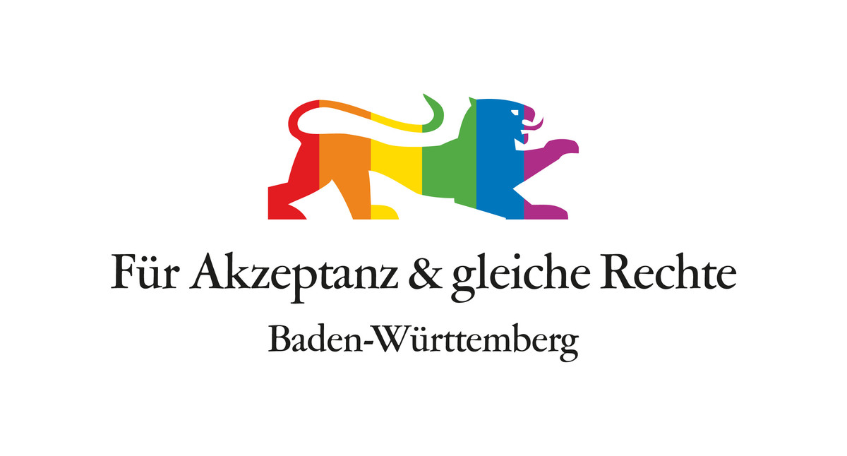 Für Akzeptanz und gleiche Rechte Baden-Württemberg und bunt eingefärbtes Löwenbild