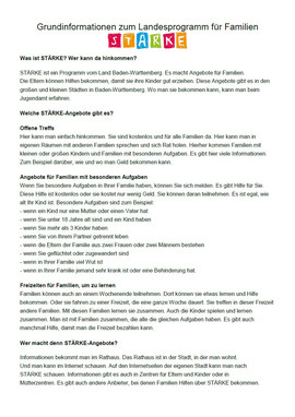 STÄRKE - Das Programm für Familien vom Land Baden-Württemberg in Einfacher Sprache