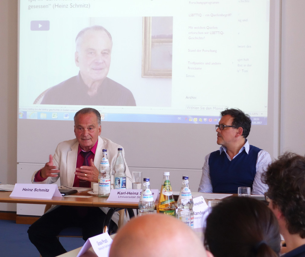 Zeitzeuge Heinz Schmitz bei seinem Bericht im Beirat "Für Akzeptanz & gleiche Rechte Baden-Württemberg" am 17.05.2017 in Stuttgart