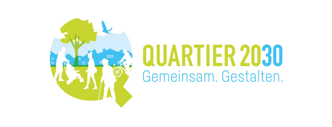 Logo der Strategie „Quartier 2020 - Gemeinsam. Gestalten.“: Umrisse von Menschen, Tieren und Häusern in Form des Buchstabens Q (Bild: Sozialministerium Baden-Württemberg)