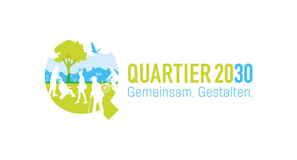 Logo der Strategie „Quartier 2020 - Gemeinsam. Gestalten.“: Umrisse von Menschen, Tieren und Häusern in Form des Buchstabens Q (Bild: Sozialministerium Baden-Württemberg)