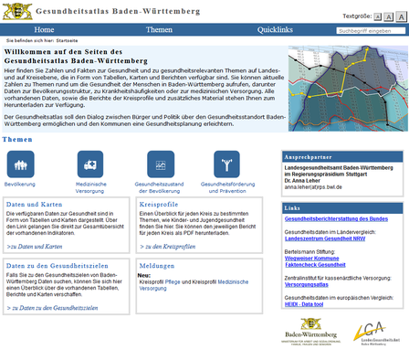 Screenshot der Website Gesundheitsatlas Baden-Württemberg