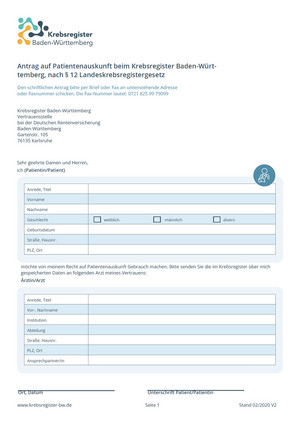 Antrag auf Patientenauskunft beim Krebsregister Baden-Württemberg