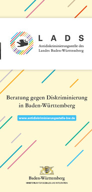 Grafik eines Löwen in einem Kreis aus bunten Strichen - Antidiskriminierungsstelle des Landes Baden-Württemberg (LADS) Beratung gegen Diskriminierung in Baden-Württemberg