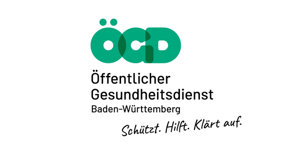 Logo Öffentlicher Gesundheitsdienst. Die Abkürzung "ÖGD" ist in dicken Buchstaben dargestellt. Darunter steht in "Öffentlicher Gesundheitsdienst - Schützt. Hilft. Klärt auf."