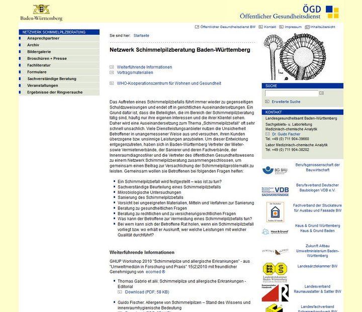 Screenshot der Website des Landesgesundheitsamts