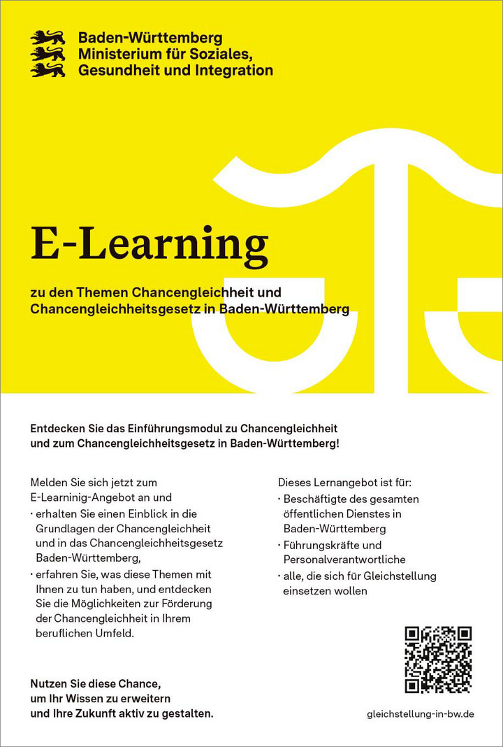 Plakat mit Informationen zum E-Learning-Angebot zum Thema Chancengleichheit