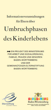 Umbruchphasen des Kinderlebens und Logos des Sozialministeriums und der Elternstiftung Baden-Württemberg