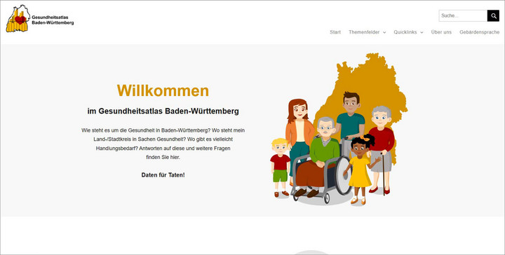Screenshot der Homepage Gesundheitsatlas Baden-W&uuml;rttemberg