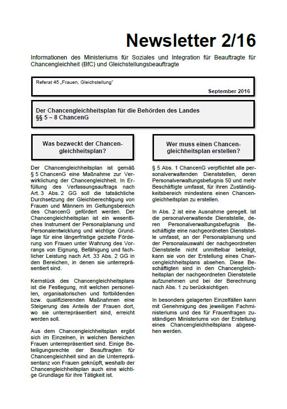 Bild der ersten Seite des Newsletters