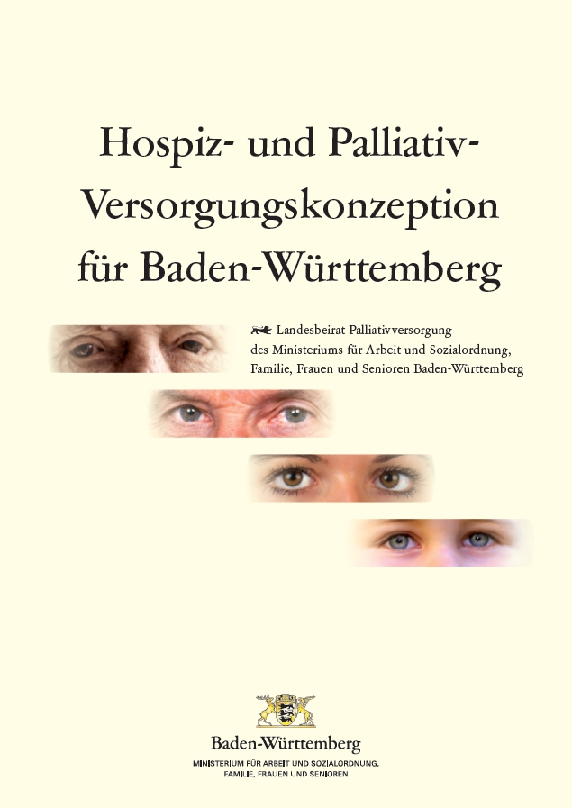 Titelseite mit &Uuml;berschrift, Ministeriumslogo, Bildmotiv vier Augenpaare unterschiedlichen Alters