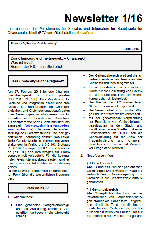 Bild der ersten Seite des Newsletters