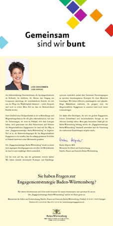 Abbildung des Faltblatts mit Bild der Ministerin