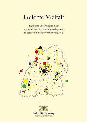 Landkartenumriss von Baden-W&uuml;rttemberg mit bunten Punkten