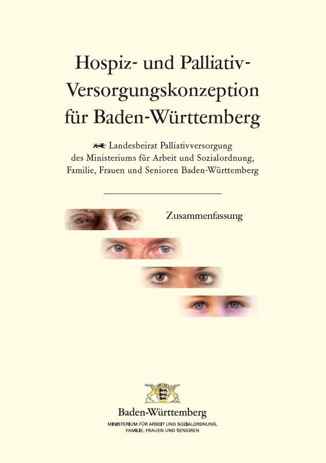 Titelseite mit &Uuml;berschrift, Ministeriumslogo, Bildmotiv vier Augenpaare unterschiedlichen Alters